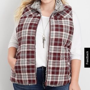 Reversible Plaid and Sherpa vest